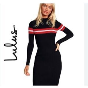 Lulu’s Blaire Bodycon Black Ribbed Sweater Dress. Medium. Y2K Sporty